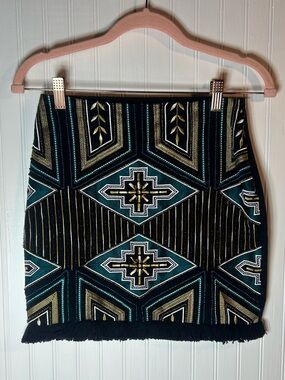 Beaded Mini Skirt in Teal and Black gold size 2 H&M
